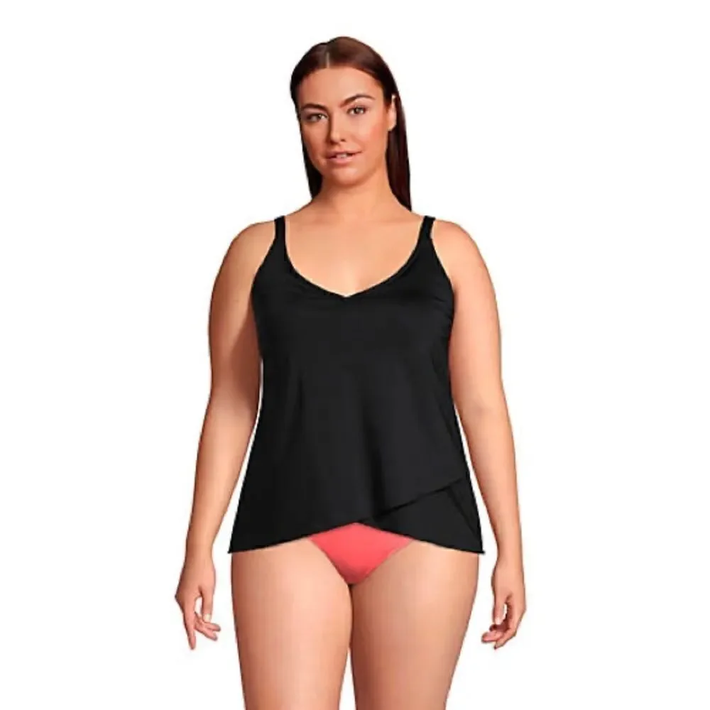 Land’s End Plus Standard tulip tankini chlorine resist adjustable Black Various